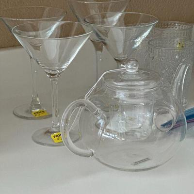 martini glasses and glass teapot