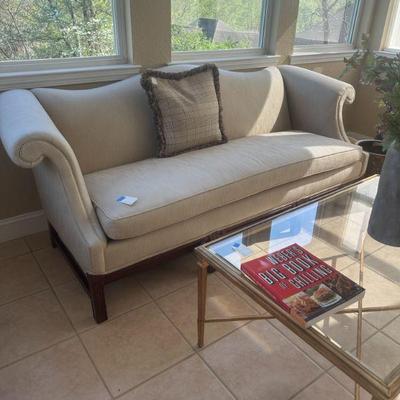 Nice neutral beige camel back sofa