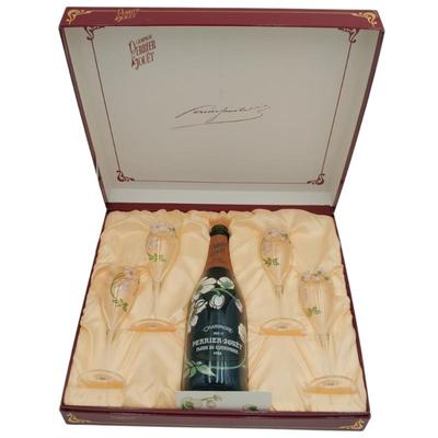 Perrier-Jouet Champagne Bottle (empty) & 4 Flutes Box Set