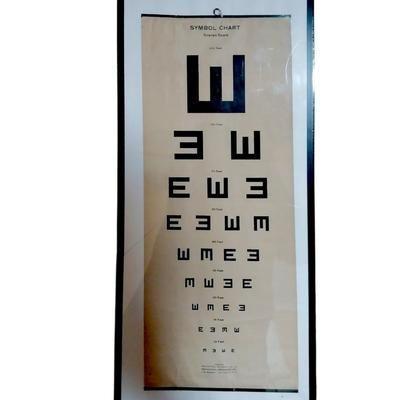 Vintage "Tumbling E" Snellen Scale Optometrist Chart 