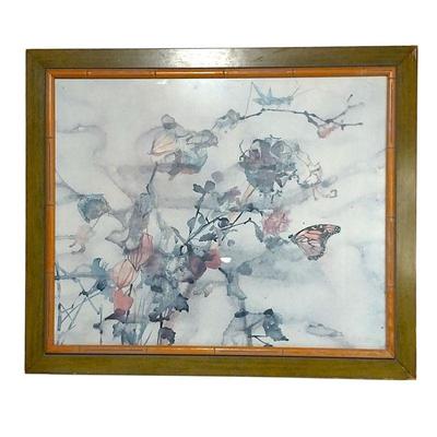 Vintage Framed Watercolor Lithograph by the Late Michigan / Midwestern Artist Richard Jerzy "Monarch in the Garden" 1974