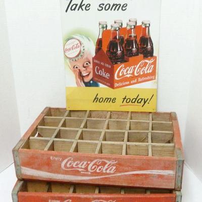 Coca Cola wooden cases & sign