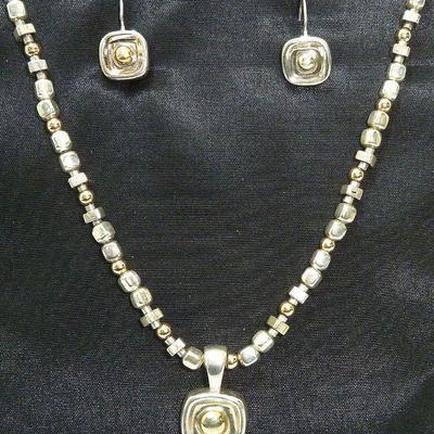 Sterling & Gold pendant necklace & earring set mkd 925