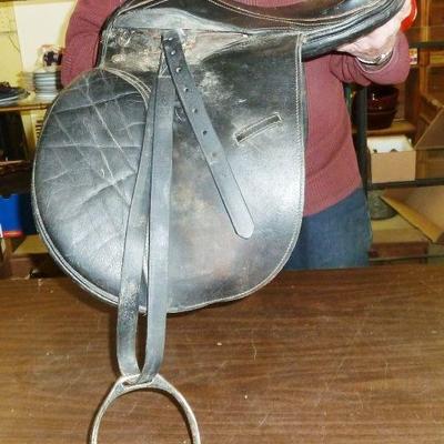 English leather saddle & stirrups