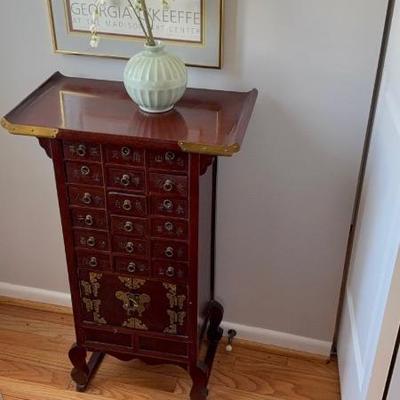 Vintage Korean Apothecary cabinet wood/brass