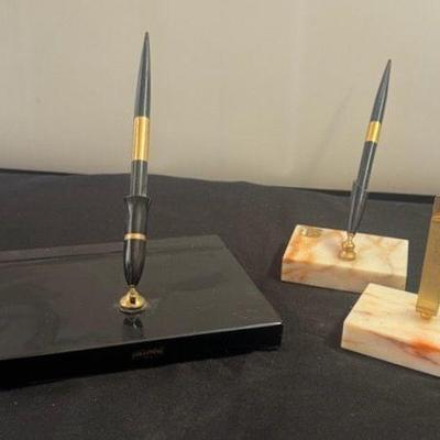 Vintage Sheaffer’s Desk Fountain Pen Set And Marble Desk Accessory Set
