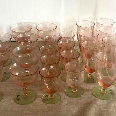 Vintage Weston, Etched, Pink And Green Watermelon Water And Tea Glasses
