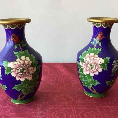 Vintage Cloisonné Chinese Floral Vases (2)
