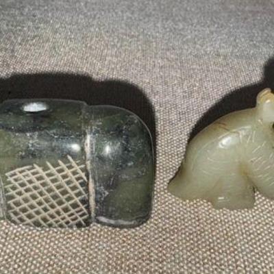 LiangZhu Antique Jade Elephant Pendant And Chinese Jade Dragon Totem
