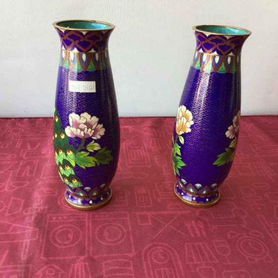 Vintage Peacock Cloisonné Vases
