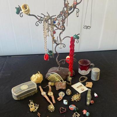 Jewelry Tree And Vintage Assortment
