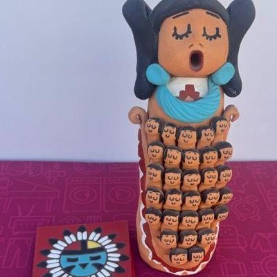 Vintage Native American Ramey 96’ Storyteller Pottery (signed) And Hopi Sun Earthstone