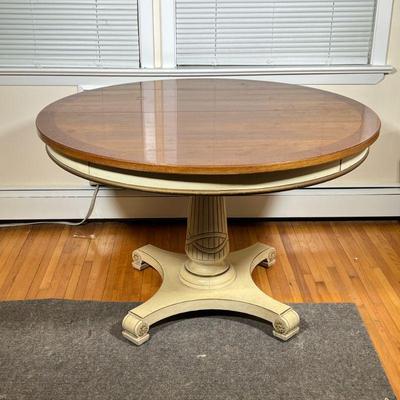 Thomasville Pedestal Dining Table | Vintage Thomasville pedestal dining table with three additional leaves (12" each) with gear...