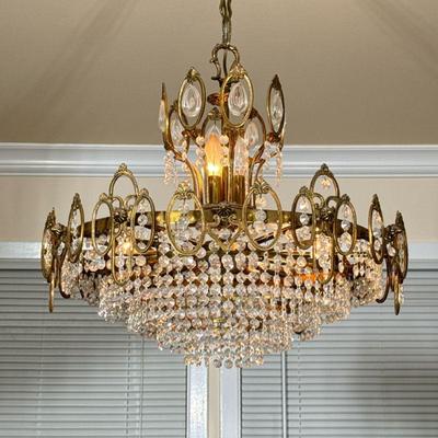 Palwa Brass & Crystal Chandelier | Vintage (1960s) West Germany (Palwa, a.k.a. Palme und Walter) chandelier made of brass and...