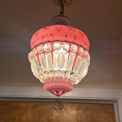 Bohemian/Czech Moser Chandelier - 2 of 2 | Vintage (1920s/1930s) Bohemian/Czech (Moser) white enamel and art glass chandelier with...