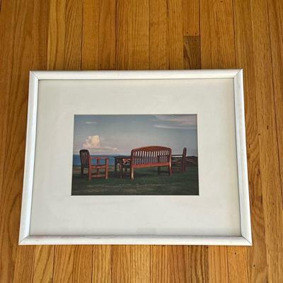 Unknown Artist, Original Photography - Bench | Scenic photography of benches (in color) facing out over a large body of water...