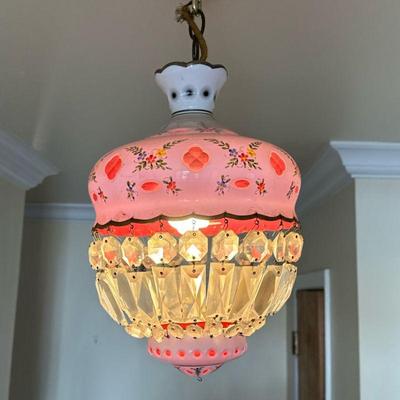 Bohemian/Czech Moser Chandelier - 1 of 2 | Vintage (1920s/1930s) Bohemian/Czech (Moser) white enamel and art glass chandelier with...