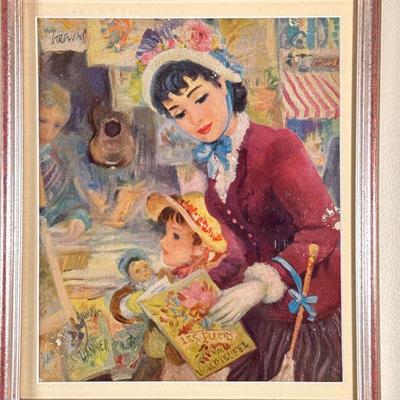 After John Strevens (British, 1902-1990) Oil Painting | After John Strevens' portrait of Parisian mother and daughter, 1950s. Print...