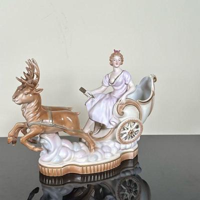 Bavarian "Luna" Figurine | CICO porcelain figurine of "Luna," the goddess of the moon, in a chariot pulled by stags....