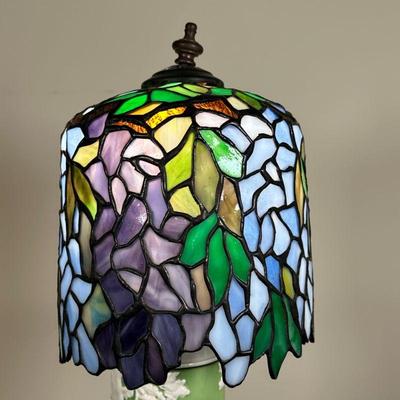 Tiffany Studios Style Lampshade | Tiffany Studios style "Wisteria" stained glass/mosaic table lamp shade. - h. 9 x w. 7 in

