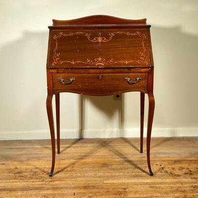 French Provincial Secretary Desk | Antique (1900s) French Provincial style secretary desk with decorated lid that opens to reveal a...