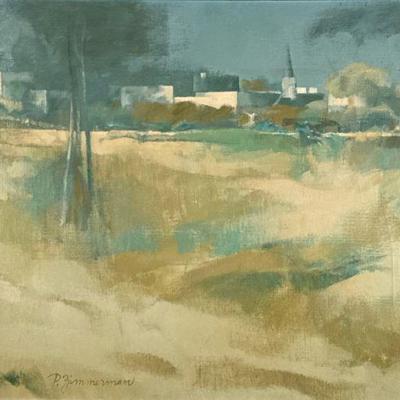 Paul Warren Zimmerman (American, 1921-2007) Oil Painting | Landscape painting titled "Old Wethersfield". Oil on canvas. Framed....