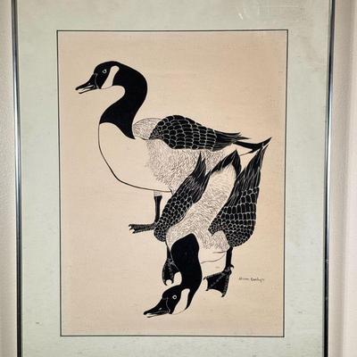 Marion Barklay (Canadian, 1928-2016) Pen/Ink | Marion Barklay's "Two Geese", 1971. Pen/ink. Framed and matted. Signed by...