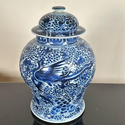 Chinese (Kangxi Dynasty) Lidded Jar | Antique (1662-1723) Chinese (Kangxi Dynasty) blue and white temple jar with original lid. Includes...