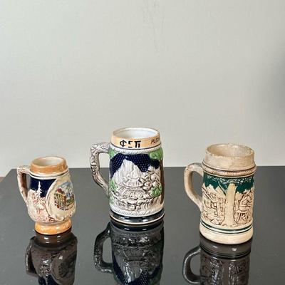 (3pc) Collection of German Beer Steins - Small | Collection of miniature/small/decorative German beer steins/tankards.