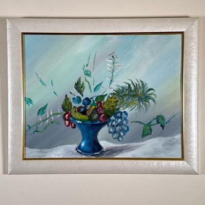 Unknown Artist, Original Oil Painting - Fruit Bowl | Impressionist painting of a fruit bowl (pineapple, grapes, etc.) Oil on canvas....