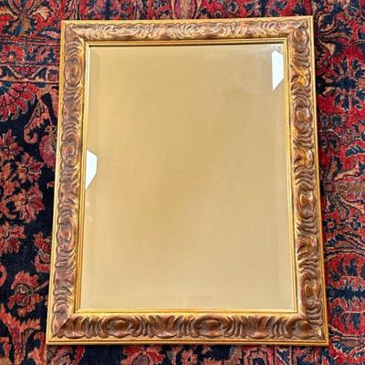 Giltwood Wall Mirror | Carved wooden framed mirror with gold gilt painted overlay. - h. 29 x w. 23 in

