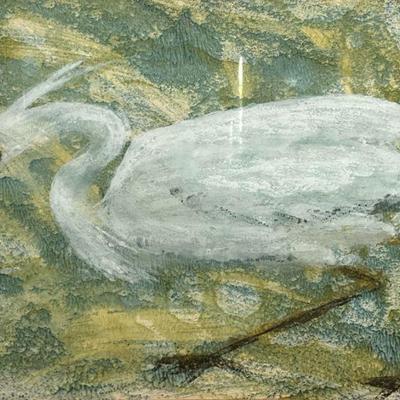 Otto Fried (German, 1922-2020) Oil Painting - Heron | Otto Fried's painting of a heron. Oil on canvas. Framed and matted. Signed by...