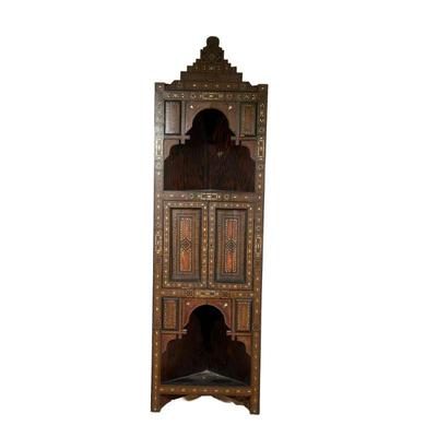 Islamic/Moorish Corner Cabinet - 1 of 2 | Antique (1900s) Islamic/Moorish style corner cabinet with parquetry and inlaid mother-of-pearl...