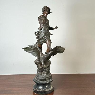 Unknown Artist (French, 1900s) Sculpture - "La Jour" | Sculpture of a man in ancient dress, standing atop an eagle with...