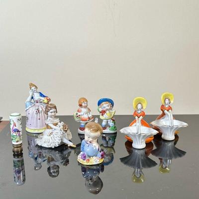 (8pc) Japanese Porcelain Figurines - "Blynken" & Others | Vintage (1950s) Japanese porcelain figurines (x2) depicting a...