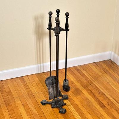 Wrought Iron Fireplace Tools | Wrought iron fireplace tools including shovel, brush, and poker tools. - h. 30 x dia. 9 in

