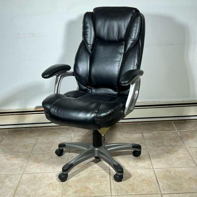 Black Faux Leather Desk Chair - GLOFURN | Global Furniture/GLOFURN (Zhejiang) Co. black faux leather office/desk chair on wheels. - h. 45...