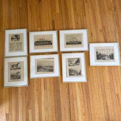 (7pc) Nautical & Horse Racing Memorabilia | Vintage newspaper article clippings and drawings including: Shipwreck/fire started on...