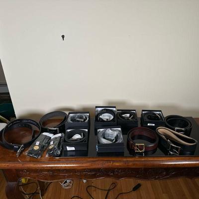 (13pc) Men's Leather Belts & Suspenders | Men's black and brown leather belts including brands like Leegin Genuine Leather,...