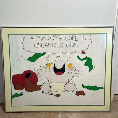 Unknown Artist, Cartoon Painting - "Organized Grime" | Cartoon drawing/painting of a baby making a mess by disassembling a...