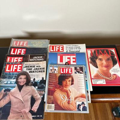 (8pc) LIFE Magazines - Jackie Kennedy & JFK Jr. | Vintage (1980s-1990s) LIFE magazines (published by Time Inc.) with covers featuring...