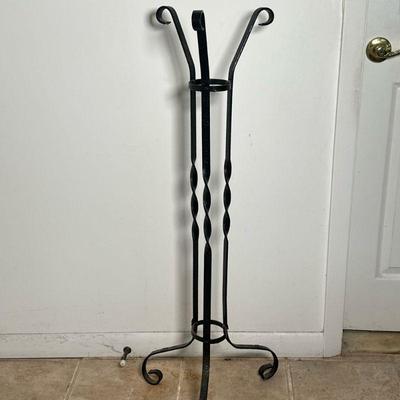 Wrought Iron Plant Stand | Vintage wrought iron plant stand with scroll details at the top/bottom and turned iron neck. - h. 41.5 x w. 16...