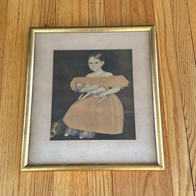 After Ammi Phillips (American, 1834-1836) Oil Painting | After Ammi Phillips' portrait painting of "Girl in Red with Her Cat...