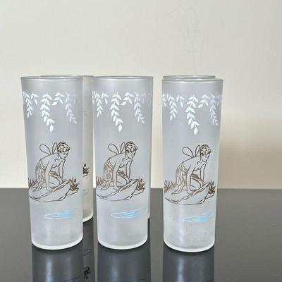 (6pc) Libbey Frosted Glasses - Fairy | Vintage (1950-1959) Libbey (Toledo, Ohio) set of frosted (white) tall rocks glasses featuring a...
