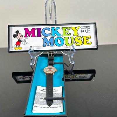 Bradley Time Mickey Mouse Watch | Vintage (1970s) Bradley Time Mickey Mouse watch with original box/warranty papers with a black...