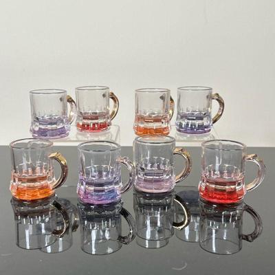 (8pc) Federal Glass Multicolor Shot Glasses | Vintage Federal Glass Co. (Columbus, Ohio) miniature multicolor beer stein/shot glasses. -...