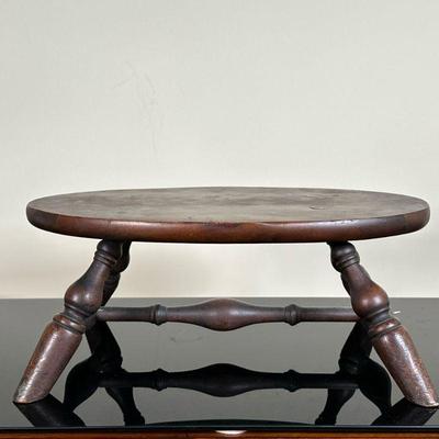 Windsor Style Oval-Shaped Footstool | Vintage (1930s) oval-shaped wooden footstool with Windsor-style turned legs. - h. 6.5 x w. 16 x d....