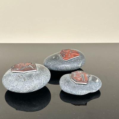 (3pc) Chinese Stone Stampers | Chinese stones with raised stampers on top surface.

