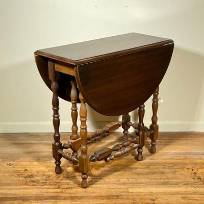 English Drop-Leaf Table - 2 of 2 | Antique (1920s) English (William & Mary/Jacobean) style drop-leaf table (no drawer). Each leaf...