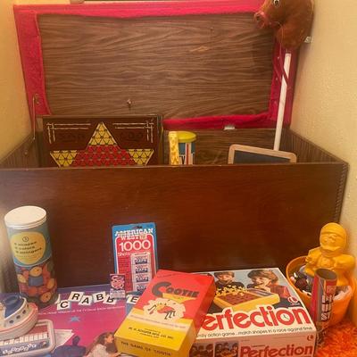 Vintage Toy Chest  And Toys